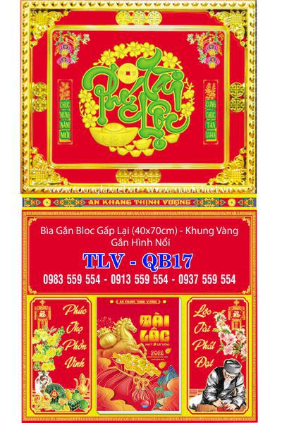 Lịch gập treo tường khung vàng Phúc Tài Lộc
