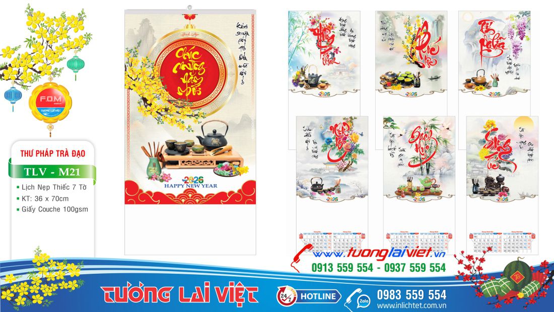 Lịch nẹp thiếc Chữ Thư Pháp