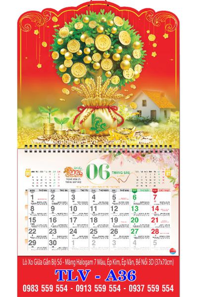 Lịch treo tường 13 tờ Lộc Kim Tiền