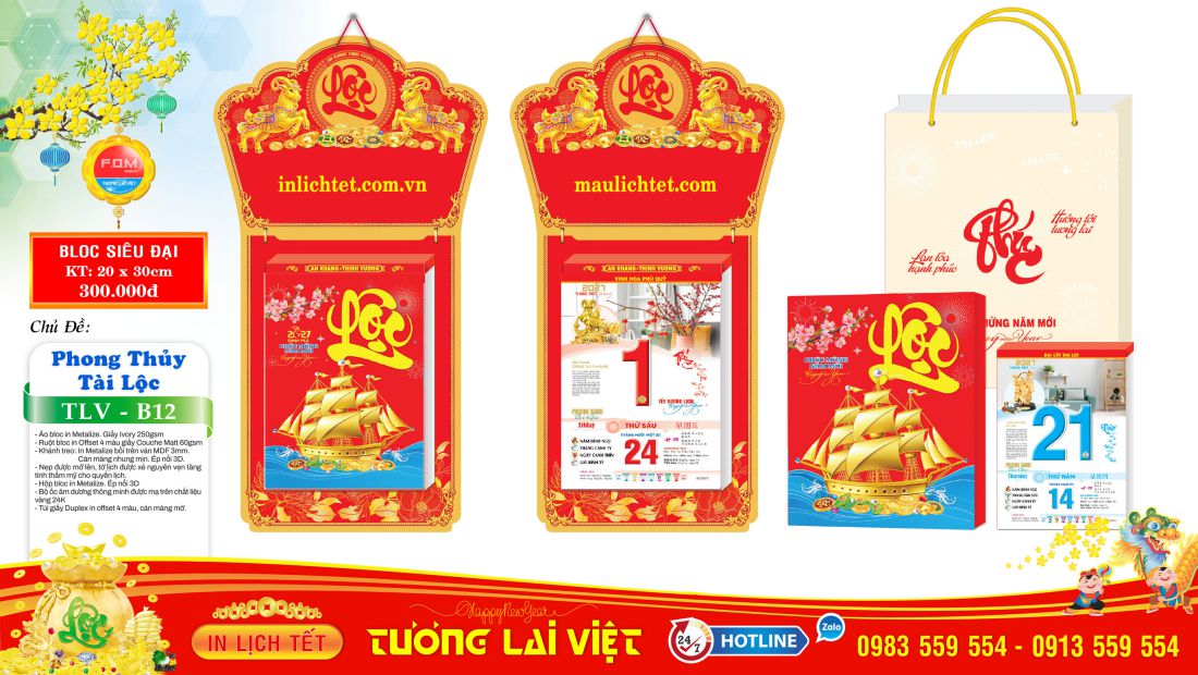 Lịch treo tường 365 ngày Phong Thuỷ Tài Lộc