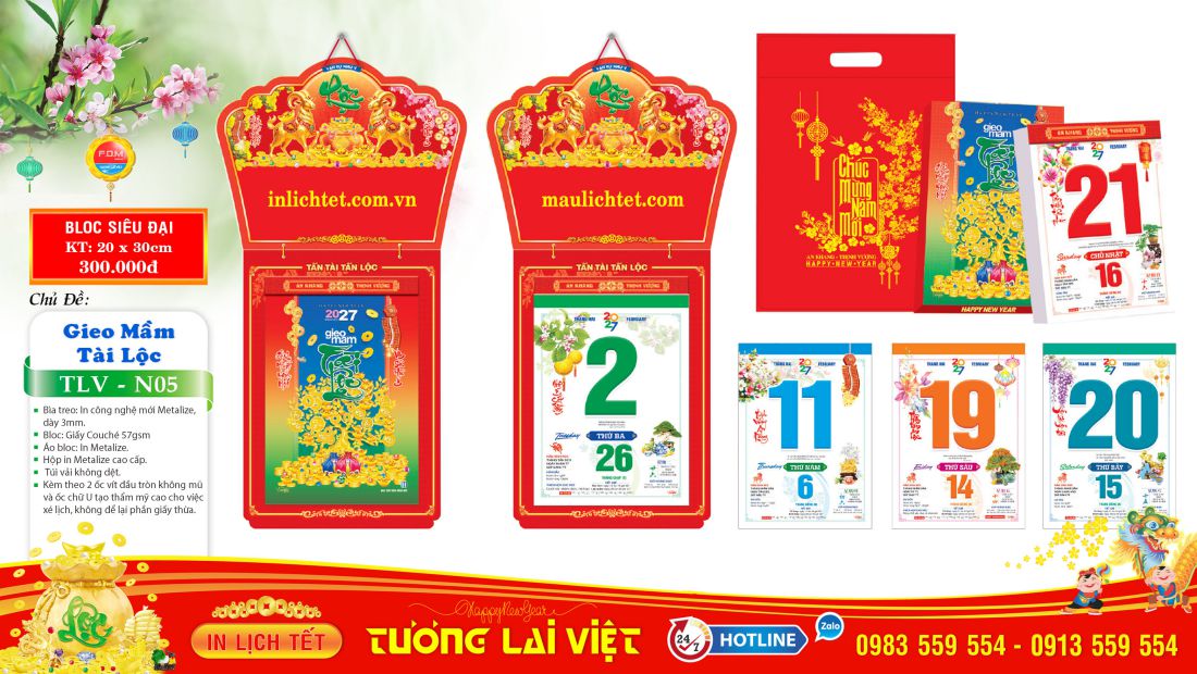 Lịch treo tường 365 ngày Xuân Khởi Lộc