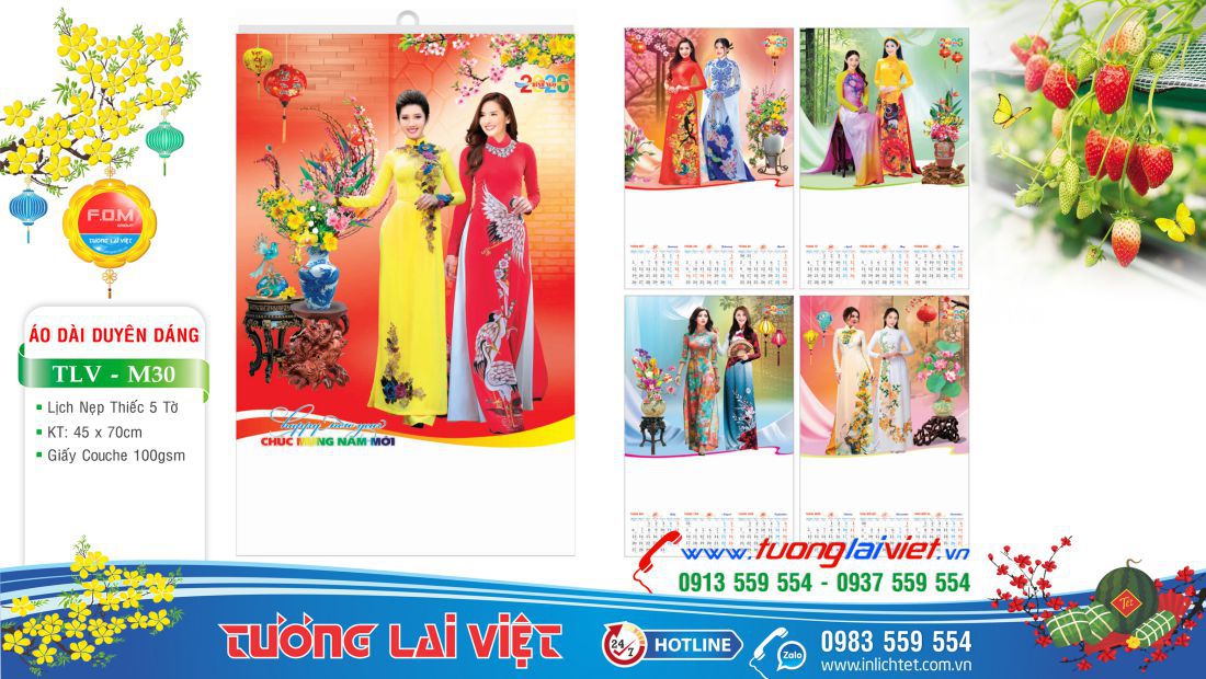 Lịch treo tường 5 tờ Áo Dài