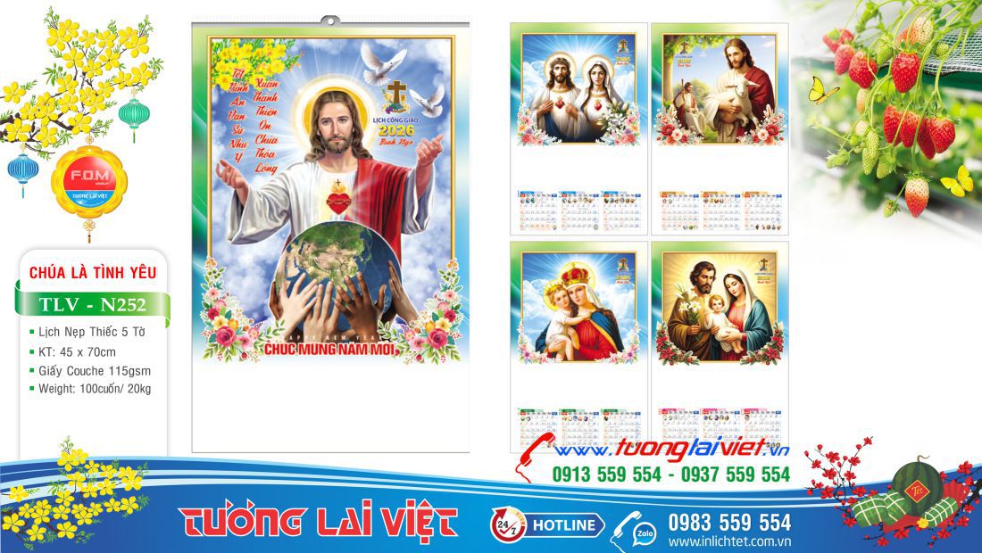 Lịch treo tường 5 tờ Chứ Giesu