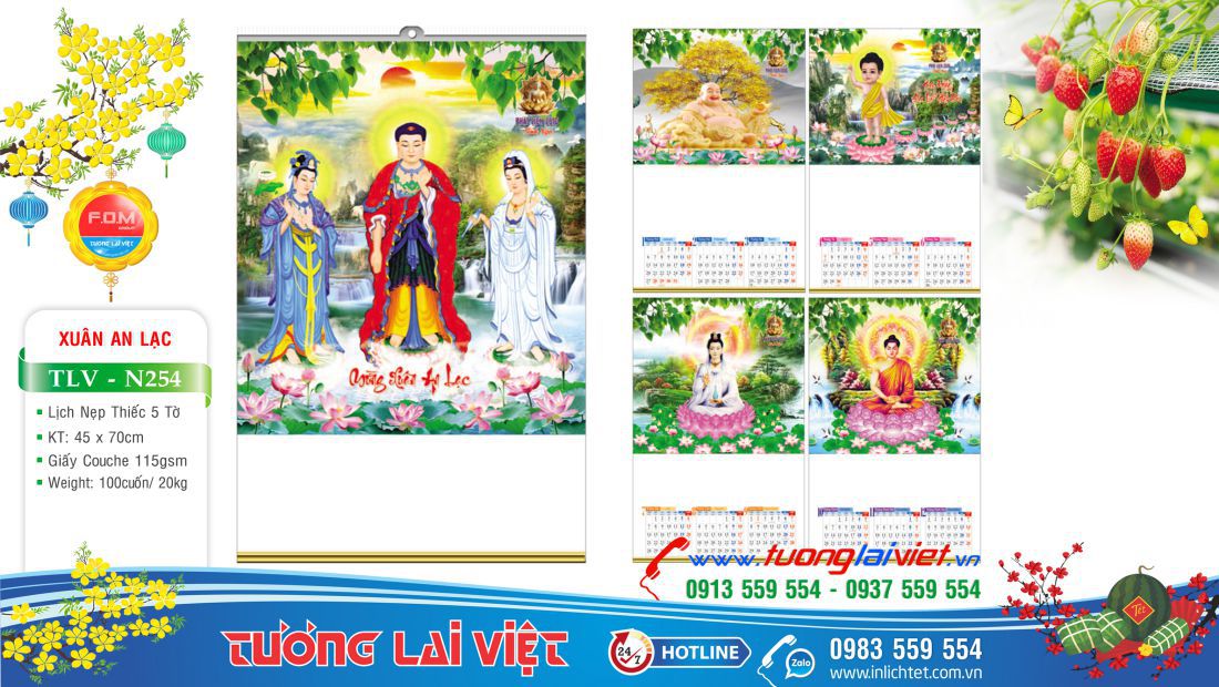 Lịch treo tường 5 tờ Lịch Phật