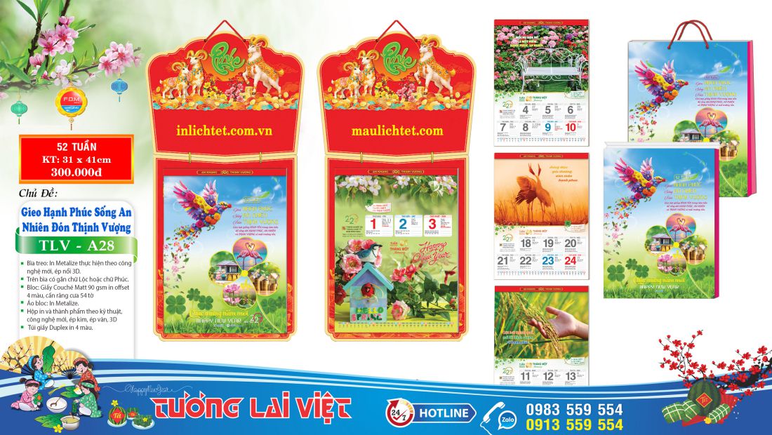 Lịch treo tường 52 Chữ Cẩm Thạch