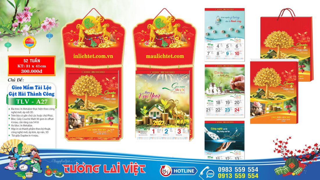 Lịch treo tường 52 Tờ Lộc Khai Xuân