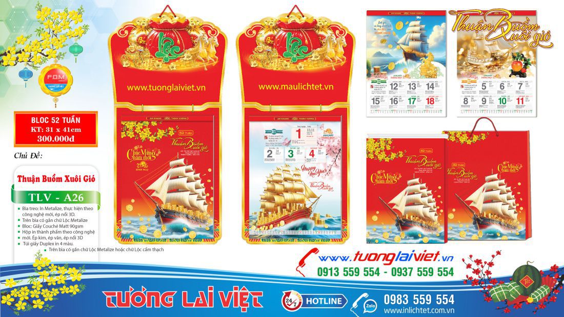 Lịch treo tường 52 Tuần Thuận Buồm Xuôi Gió