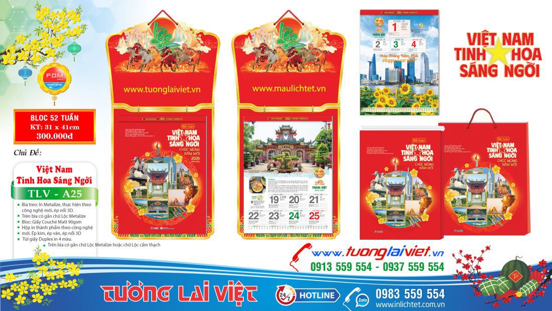 Lịch treo tường 52 Tuần Tinh Hoa Việt Nam