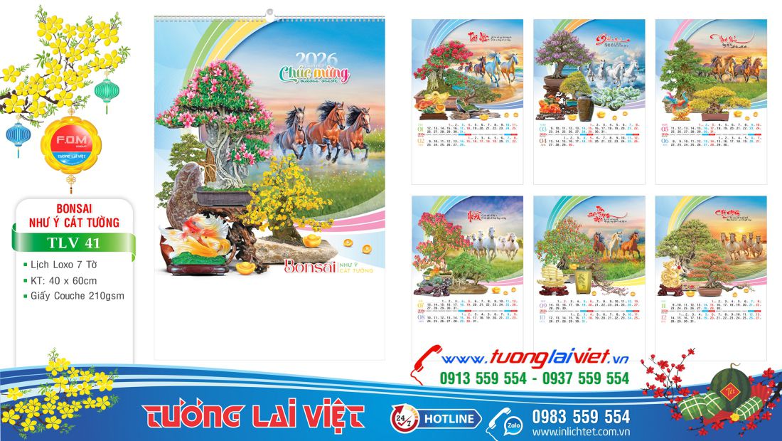 Lịch treo tường 7 tờ Bonsai Cây Cảnh
