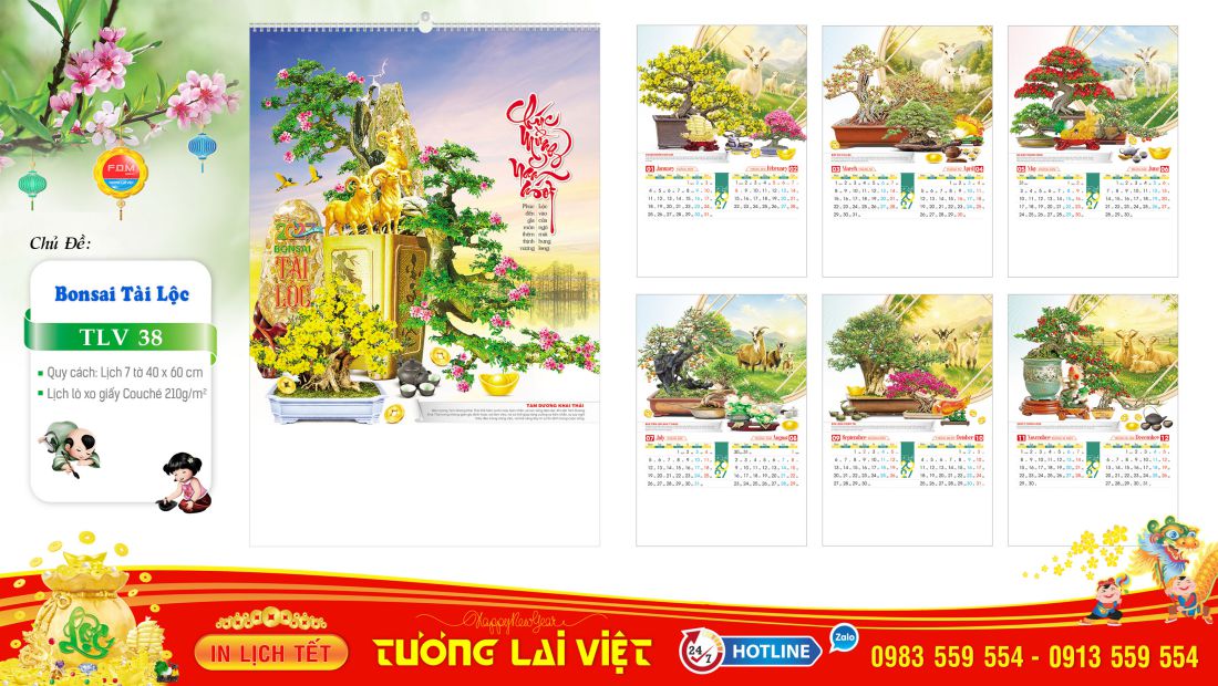 Lịch treo tường 7 tờ Bonsai Cây Cảnh