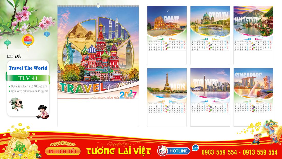 Lịch treo tường 7 tờ Du Lịch Thế Giới