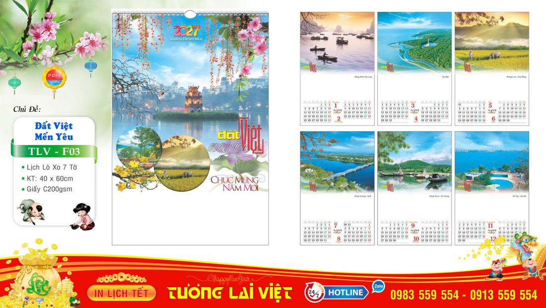 Lịch treo tường 7 tờ Thắng Cảnh Việt Nam