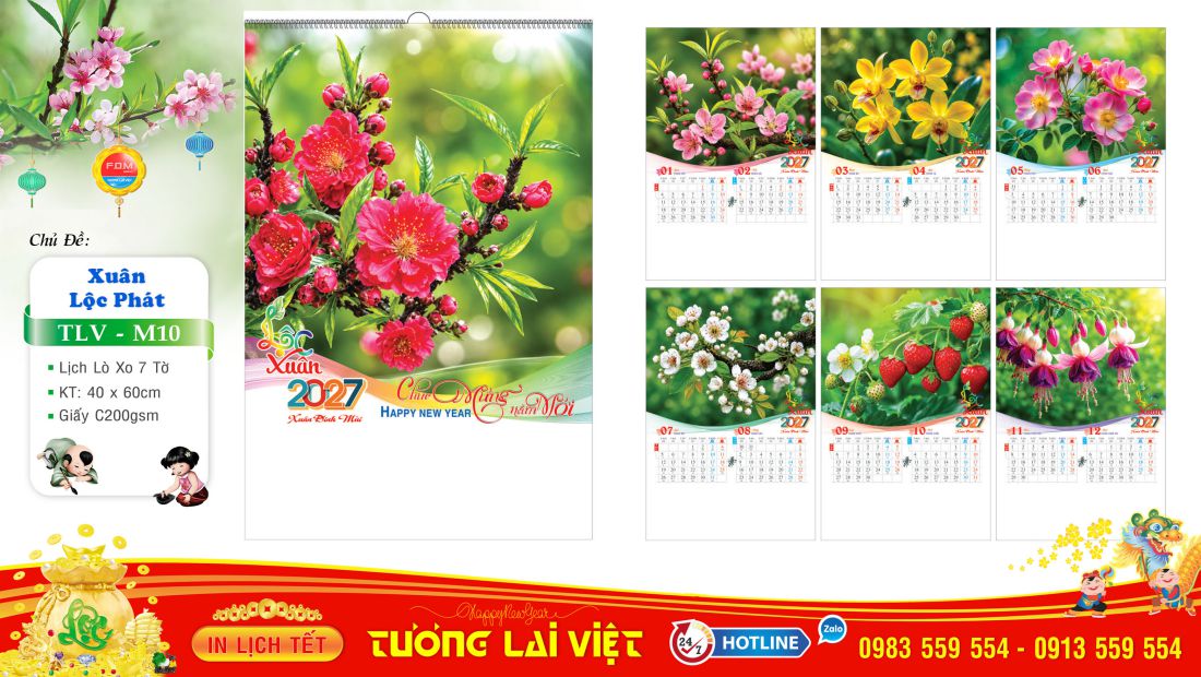 Lịch treo tường 7 tờ Xuân Lộc Phát