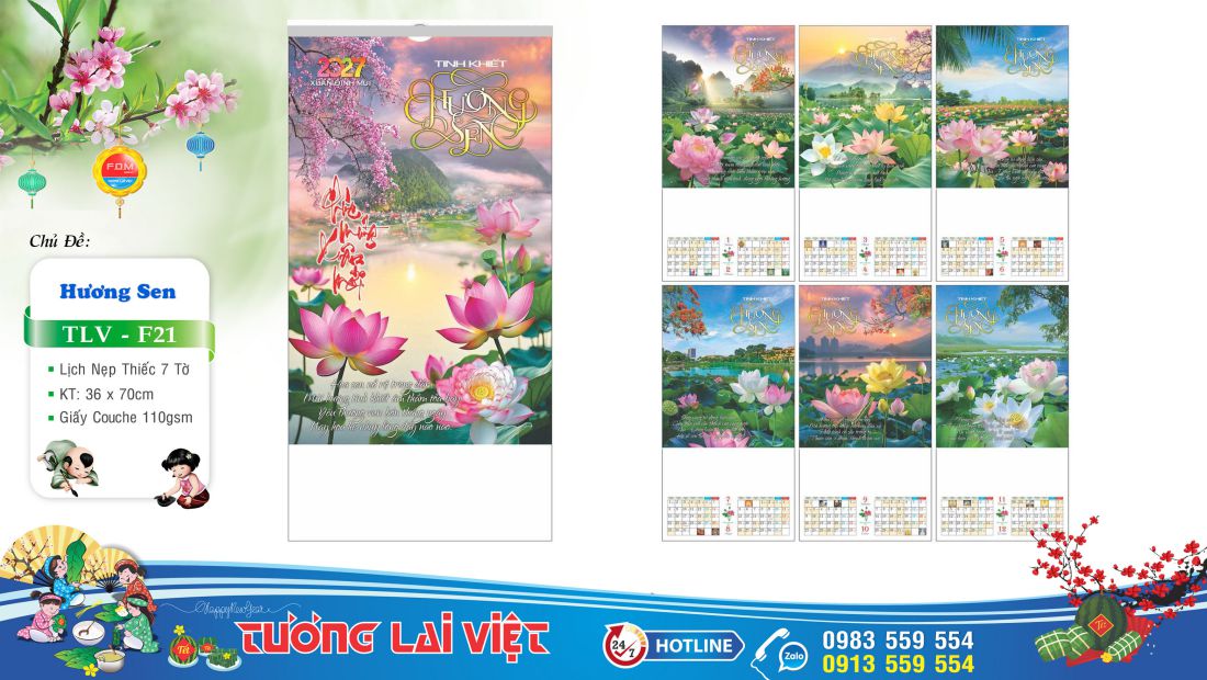 Lịch treo tường nẹp thiếc Hương Sen