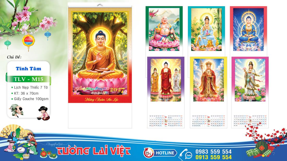 Lịch treo tường nẹp thiếc Lịch Phật Giáo