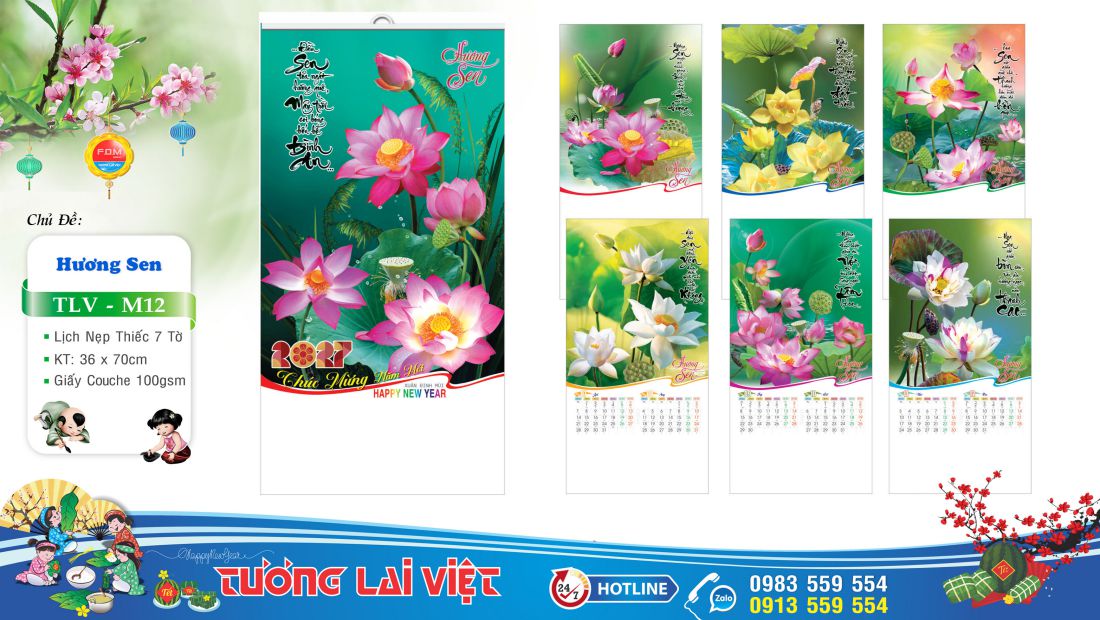 Lịch treo tường nẹp thiếc Sen Việt